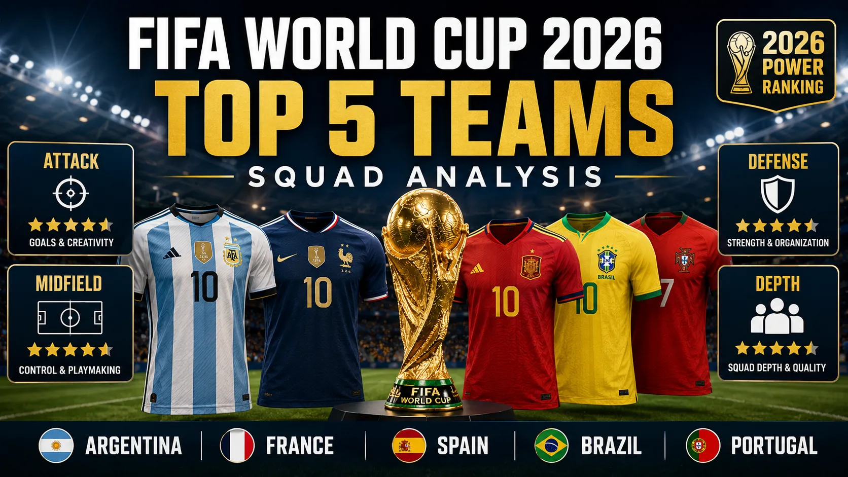 FIFA World Cup 2026 Top 5 Teams Squad Analysis – Strengths, Weaknesses & Key Players