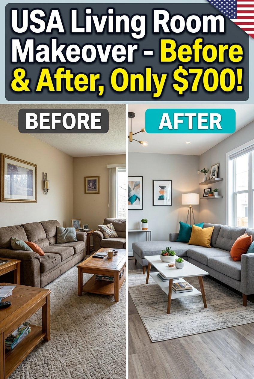 USA Before and After Living Room Makeover on a Budget